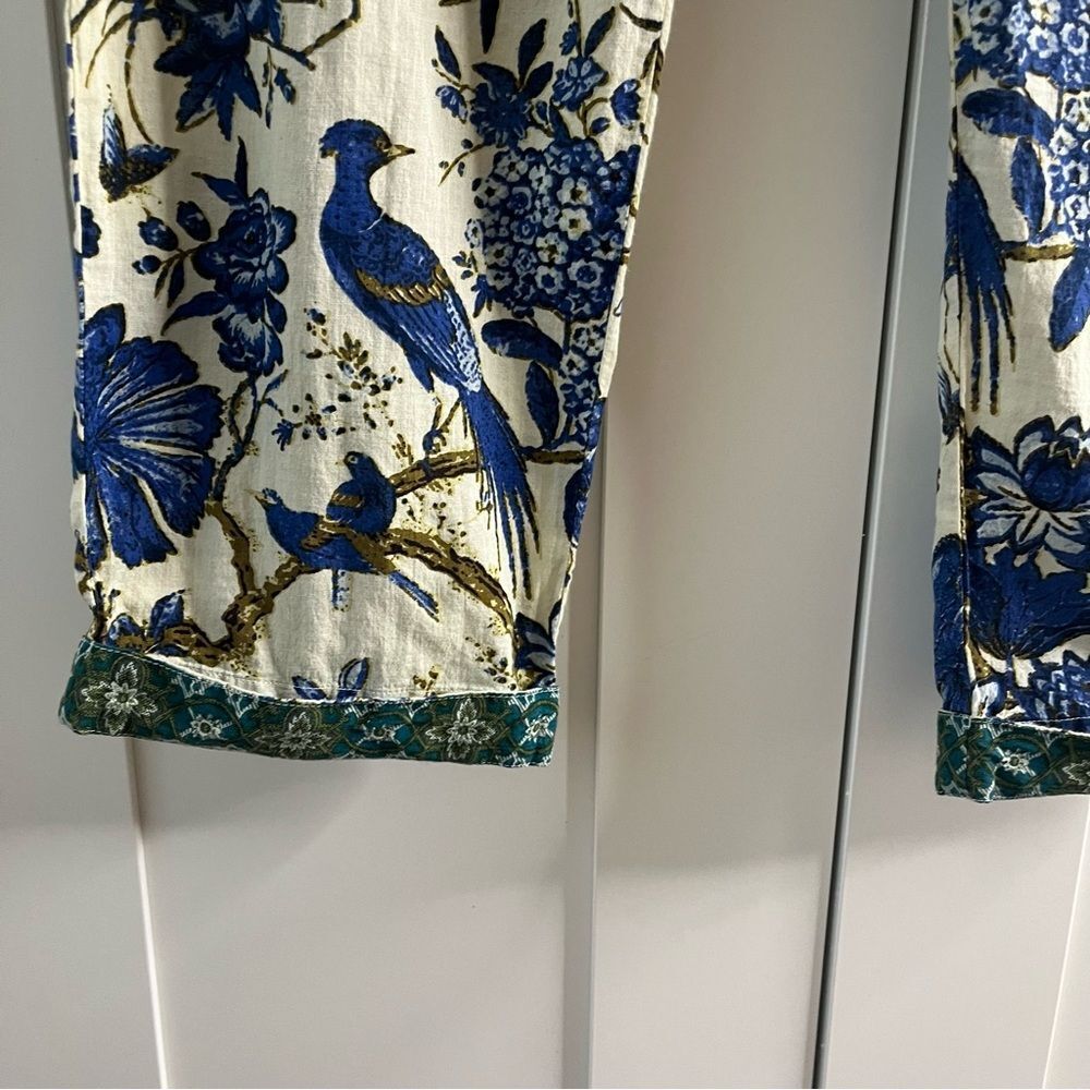 Sundance Cropped Leia Pants Floral Blue Relaxed Lounge Bohemian Peacock size SP - Picture 5 of 12